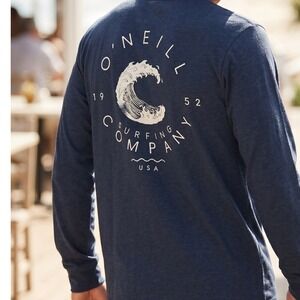ONeill Mens Surfing Company Long Sleeve Tee Heather Navy Blue Graphic Shirt M